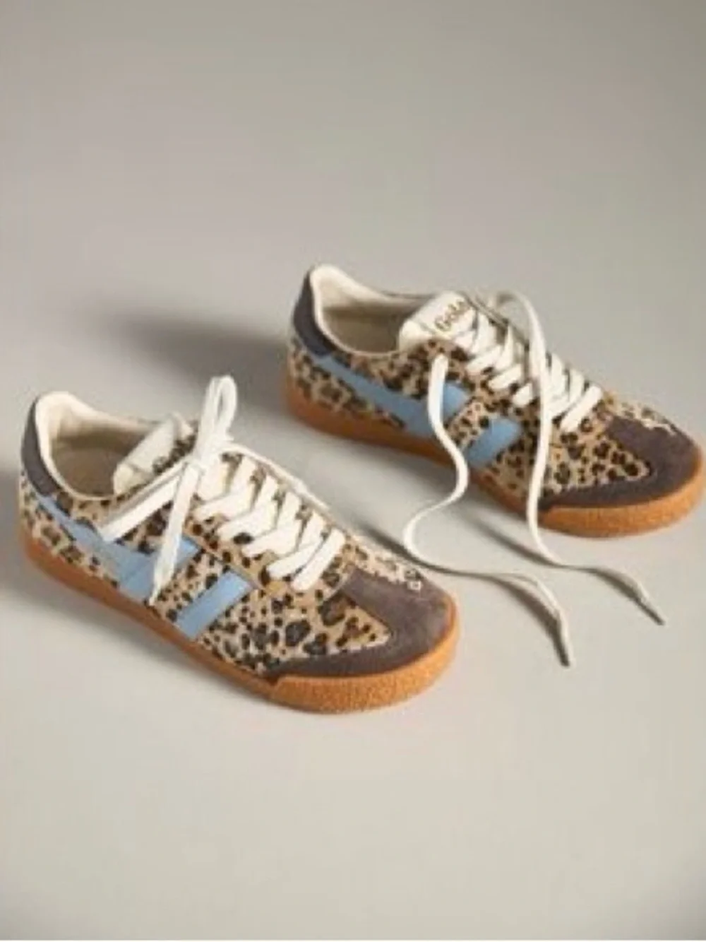 Gola Elan Leopard Print Low-Top Sneakers with Cream Laces and Light Blue Stripes